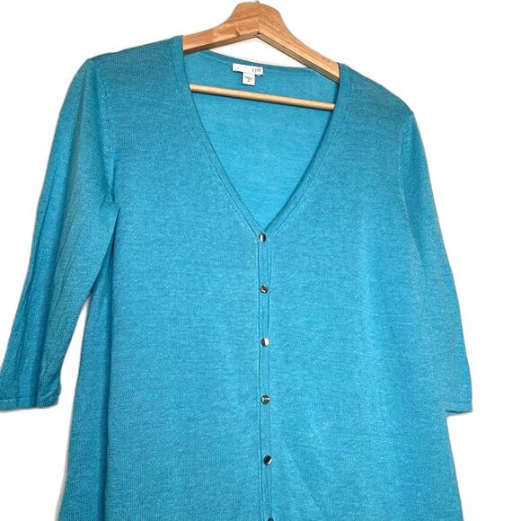 J. Jill Womens Linen Blend Cardigan Sweater Blue 3/4 Sleeve V Neck Tight Knit XS - Picture 3 of 11